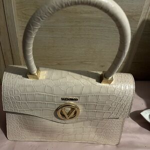 Valentino Ivory Croc-Embossed Satchel